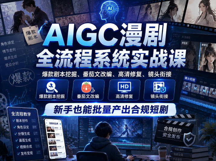 AIGC漫剧全流程系统实战课,爆款剧本挖掘、番茄文改编、高清修复、镜头衔接,新手也能批量产出合规短剧-悟空知识星球