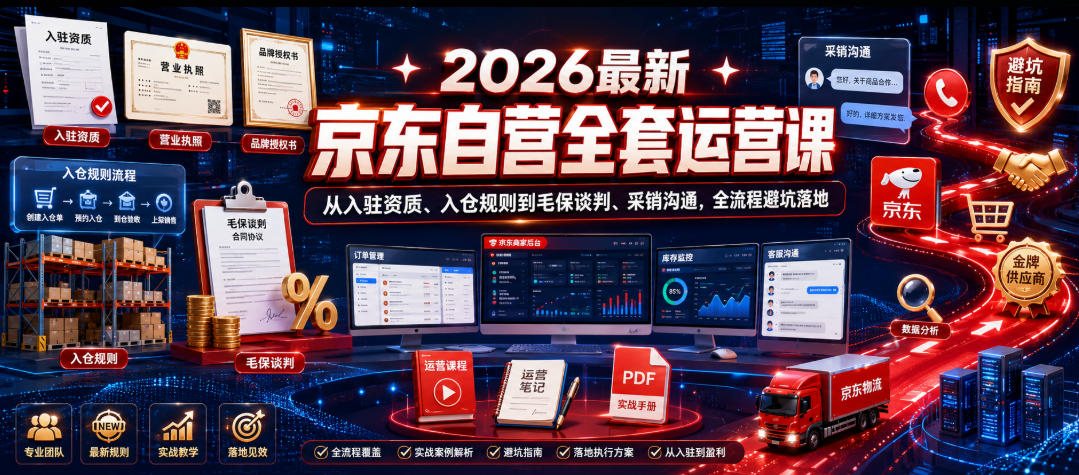2026最新京东自营全套运营课,从入驻资质、入仓规则到毛保谈判、采销沟通,全流程避坑落地-悟空知识星球