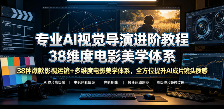 专业AI视觉导演进阶教程，38种爆款影视运镜+多维度电影美学体系，全方位提升AI成片高级感与镜头质感-悟空知识星球