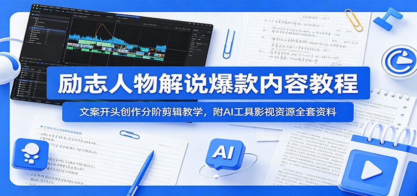 励志人物解说爆款内容教程:文案开头创作分阶剪辑教学,附AI 工具影视资源全套资料-悟空知识星球