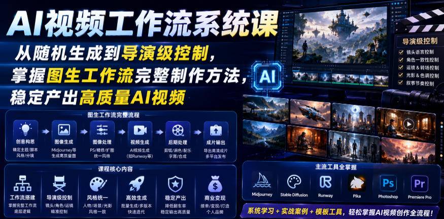 AI视频工作流系统课，从随机生成到导演级控制，掌握图生工作流完整制作方法，稳定产出高质量AI视频-悟空知识星球
