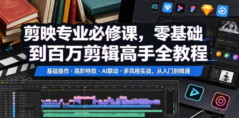 剪映专业必修课,零基础到百万剪辑高手全教程,基础操作・高阶特效・AI联动・多风格实战,从入门到精通-悟空知识星球