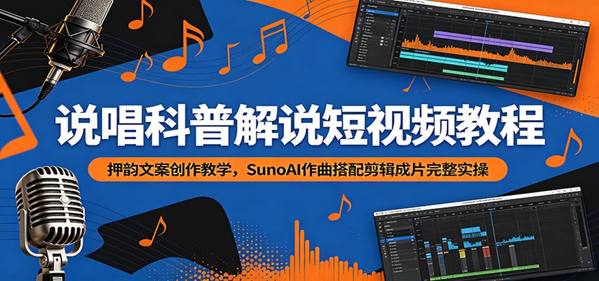 说唱科普解说短视频教程:押韵文案创作教学,SunoAI作曲搭配剪辑成片完整实操-悟空知识星球