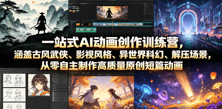 一站式AI动画创作训练营,涵盖古风武侠、影视风格、异世界科幻、解压场景,从零自主制作高质量原创短篇动画-悟空知识星球