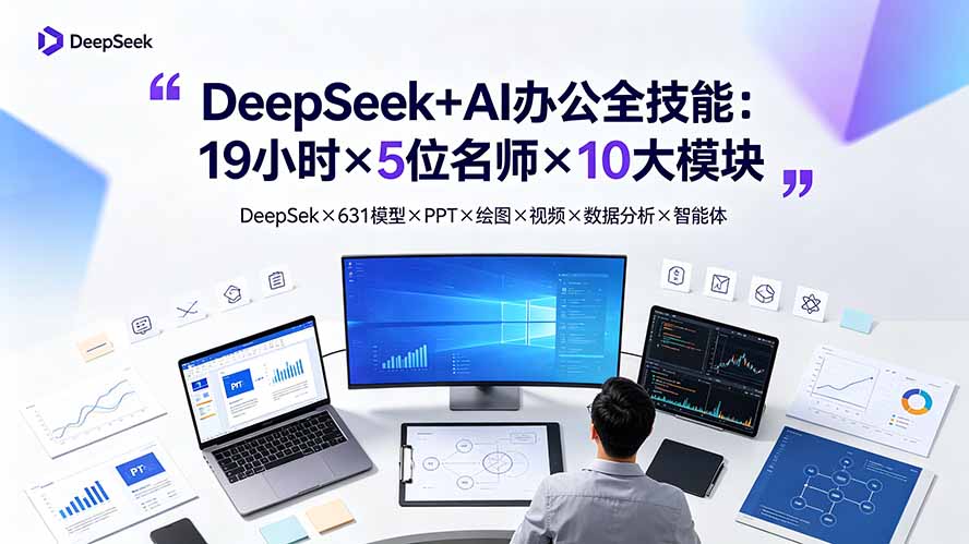 (19411期)DeepSeek+AI办公全技能:19小时×5位名师×10大模块,DeepSeek×631模型×PPT×绘图×视频×数据分析×智能体-悟空知识星球