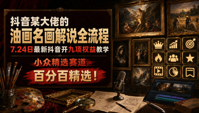 抖音某大佬的油画名画解说全流程,7.24日最新抖音开九项权益教学,小众精选赛道,百分百精选!-悟空知识星球