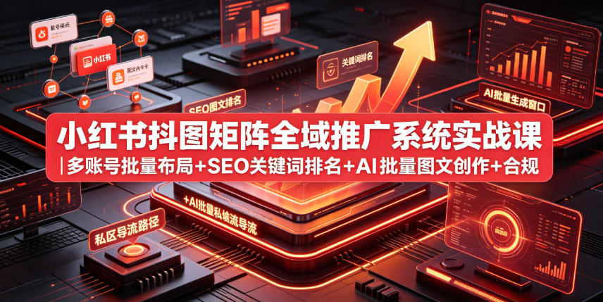 小红书抖图矩阵全域推广系统实战课|多账号批量布局+SEO关键词排名+AI批量图文创作+合规私域导流完整落地教程-悟空知识星球