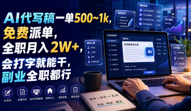 AI代写稿一单500~1k,免费派单,全职月入2W+,会打字就能干,副业全职都行【揭秘】-悟空知识星球