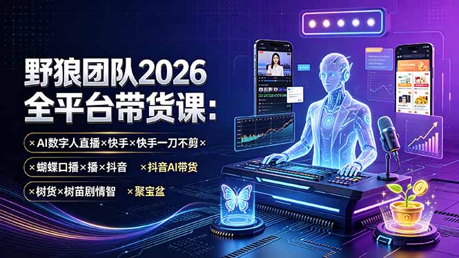 (19511期)野狼团队2026全平台带货课-7月:AI数字人直播×快手一刀不剪×蝴蝶口播×抖音AI带货×树苗剧情智剪×聚宝盆-悟空知识星球