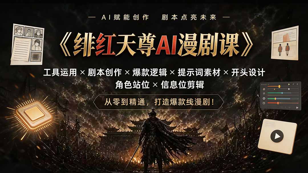(19597期)绯红天尊AI漫剧课|工具运用×剧本创作×爆款逻辑×提示词素材×开头设计×角色站位×信息位剪辑-悟空知识星球