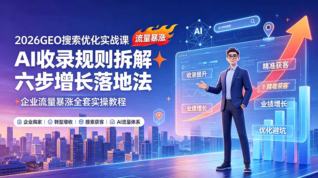 (19333期)2026GEO搜索优化实战课:AI收录规则拆解|六步增长落地法|企业流量暴涨全套实操教程-悟空知识星球