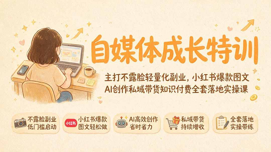 （19584期）自媒体成长特训｜主打不露脸轻量化副业，小红书爆款图文AI创作私域带货知识付费全套落地实操课-悟空知识星球
