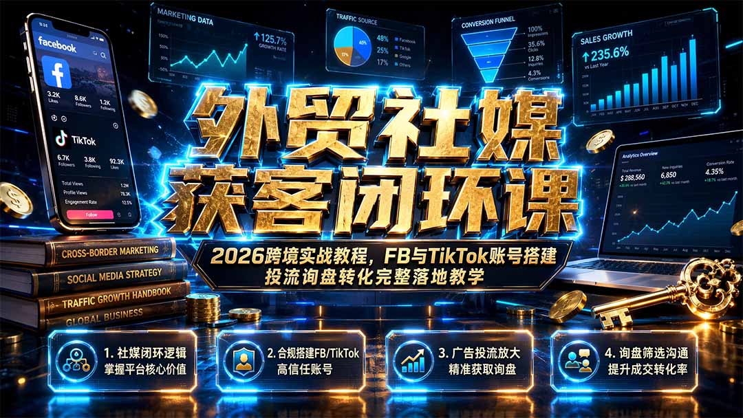 （19611期）外贸社媒获客闭环课｜2026跨境实战教程，FB与TikTok账号搭建投流询盘转化完整落地教学-悟空知识星球