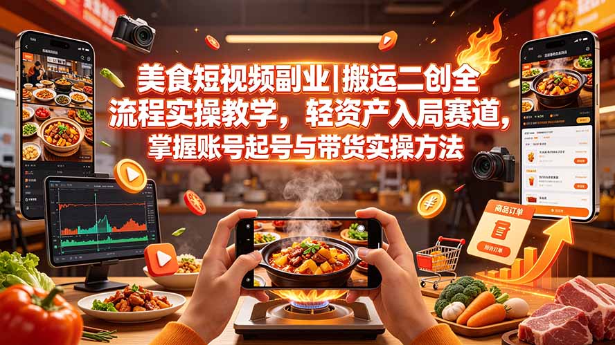 （19535期）美食短视频副业｜搬运二创全流程实操教学，轻资产入局赛道，掌握账号起号与带货实操方法-悟空知识星球
