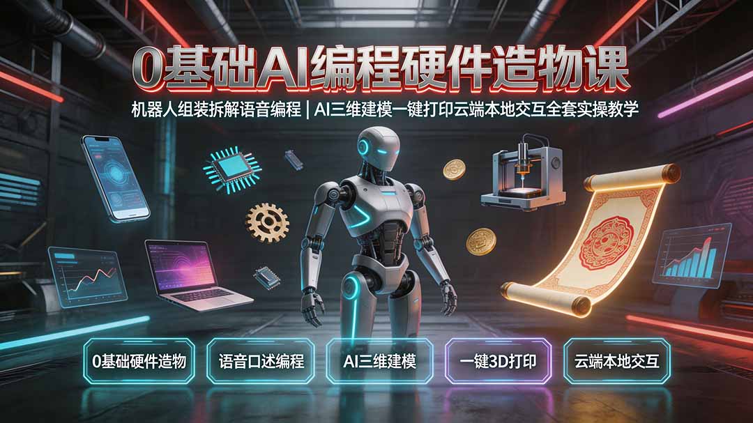 (19612期)0基础AI编程硬件造物课|机器人组装拆解语音编程,AI三维建模一键打印云端本地交互全套实操教学-悟空知识星球