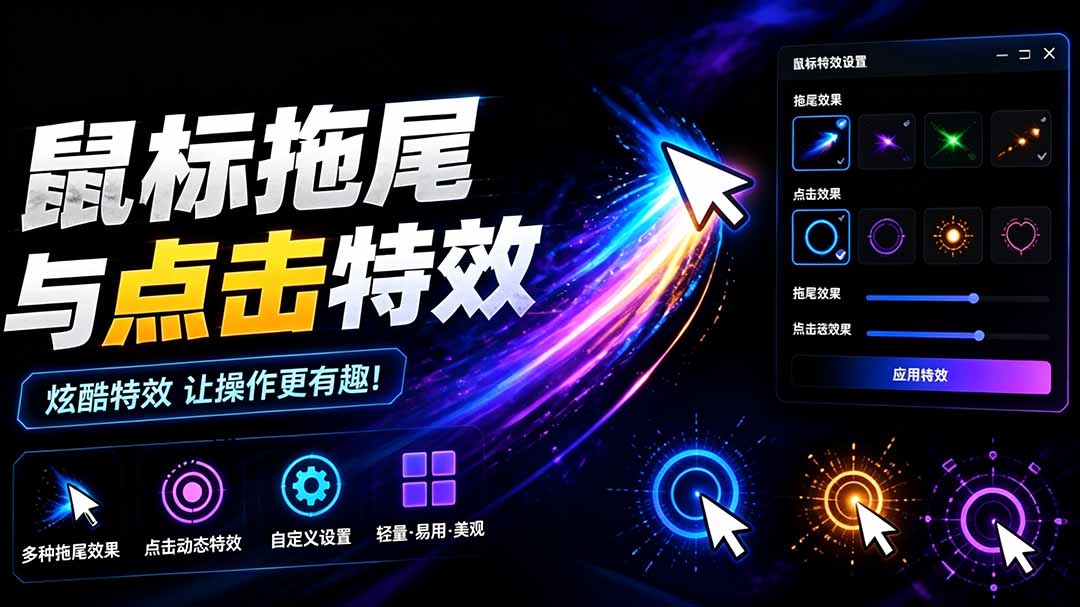 (19356期)Windows特效小工具!一键给你的鼠标添加拖尾与点击动态特效,吾爱出品,免费使用 Mouse Trail-悟空知识星球