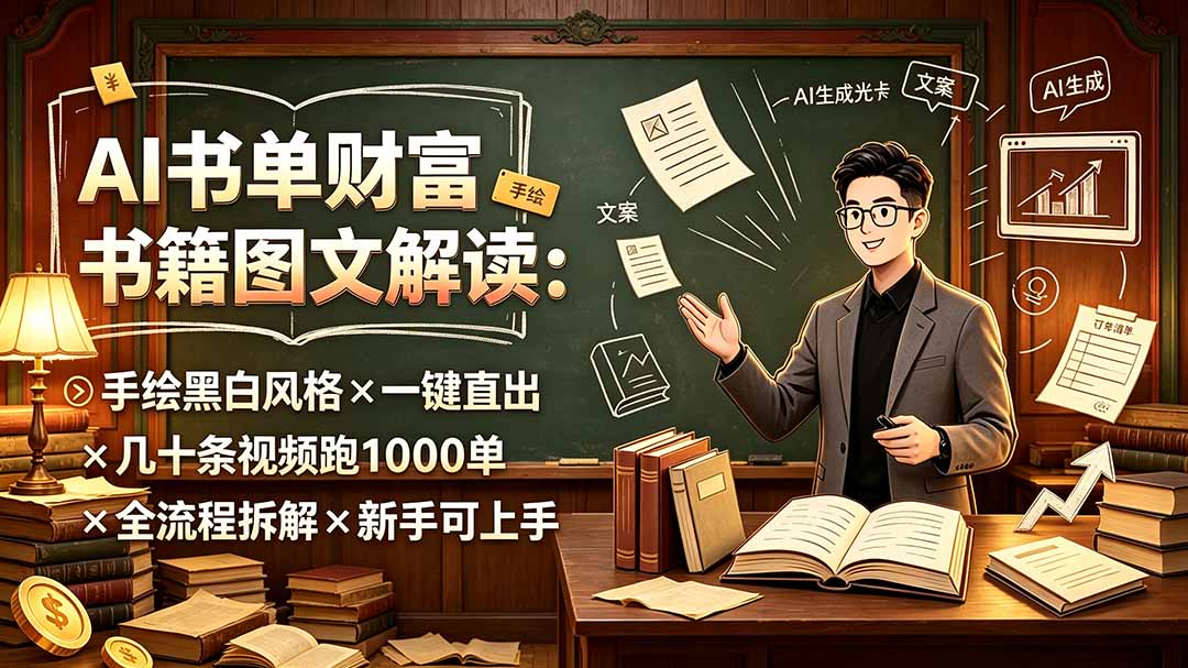 (19515期)AI书单财富书籍图文解读:手绘黑白风格×一键直出×几十条视频跑1000单×全流程拆解×新手可上手-悟空知识星球