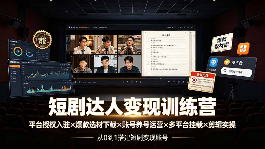 (19551期)短剧达人变现训练营:平台授权入驻×爆款选材下载×账号养号运营×多平台挂载×剪辑实操×违规处理全流程-悟空知识星球