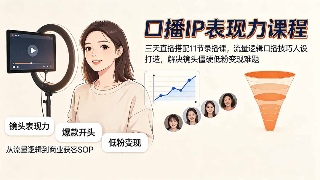 (19604期)口播IP表现力课程|三天直播搭配11节录播课,流量逻辑口播技巧人设打造,解决镜头僵硬低粉变现难题-悟空知识星球