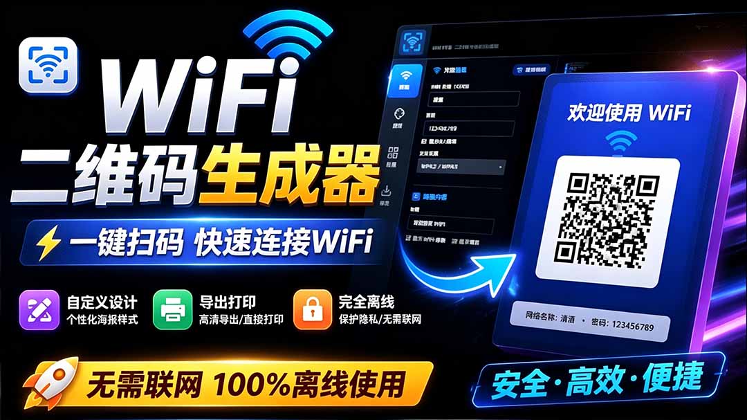 （19566期）完全离线使用！WiFi二维码生成器，一键扫码快速连接WiFi，支持自定义风格导出 WiFi二维码生成器-悟空知识星球
