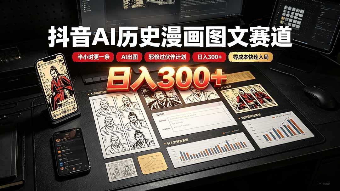 （19498期）抖音AI历史漫画图文赛道：半小时更一条×AI出图×邪修过伙伴计划×日入300+，零成本快速入局-悟空知识星球