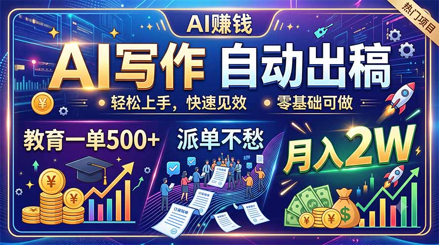 (19614期)AI写作自动出稿,教育一单500+,派单不愁,月入2W-悟空知识星球