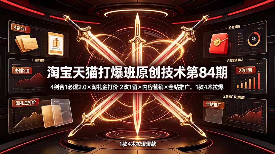 (19428期) 淘宝天猫打爆班原创技术第84期:4剑合1必爆2.0×淘礼金打价×2改1留×内容营销×全站推广,1款4术拉爆-悟空知识星球
