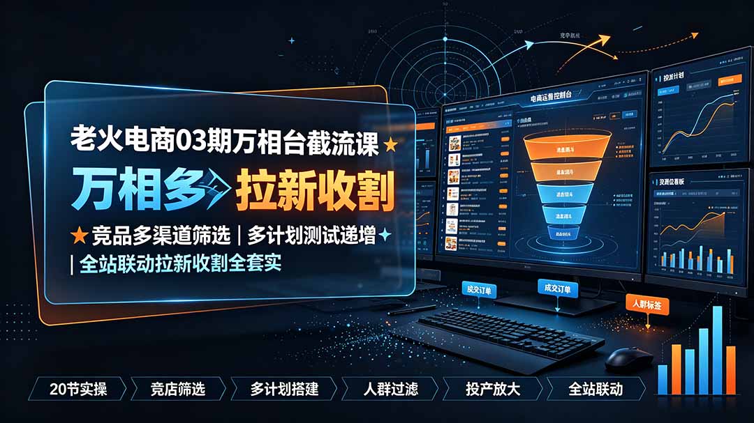 (19431期)老火电商03期万相台截流课:竞品多渠道筛选|多计划测试递增|全站联动拉新收割全套实操教学-悟空知识星球