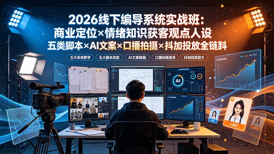(19501期)2026线下编导系统实战班:商业定位×情绪知识获客观点人设五类脚本×AI文案×口播拍摄×抖加投放全链路-悟空知识星球