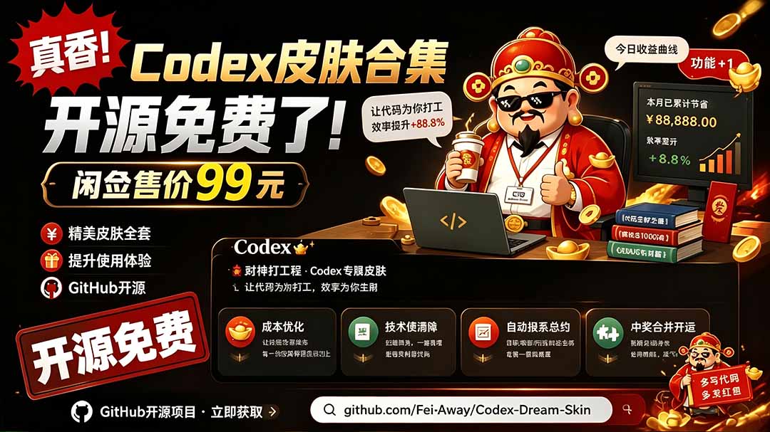 (19432期)闲鱼售卖99元的Codex皮肤包,GitHub 免费开源了!让你的codex变成精美界面 Codex Dream Skin-悟空知识星球