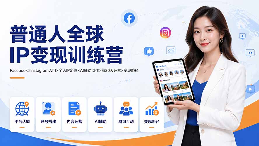 （19568期）普通人全球IP变现训练营：Facebook×Instagram入门×个人IP定位×AI辅助创作×前30天运营×变现路径-悟空知识星球