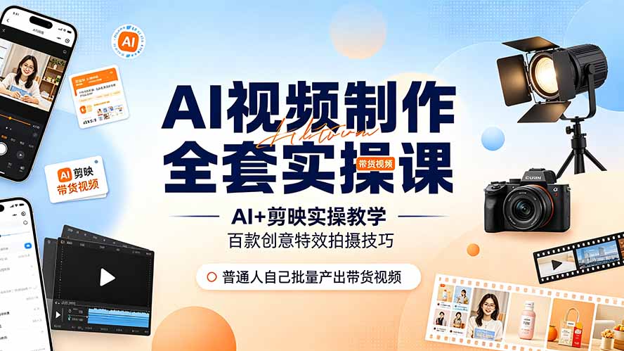 （19200期）AI视频制作全套实操课，多款AI工具搭配剪映教学，百种特效运镜拍摄实操，抖音账号带货运营全覆盖-悟空知识星球