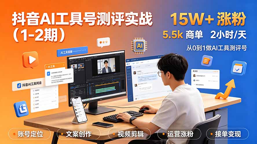 （19380期）抖音AI工具号测评实战（1-2期）：单号涨粉15W+×商单5.5k×伙伴计划×普通人可复制，每天2小时长期可持续-悟空知识星球