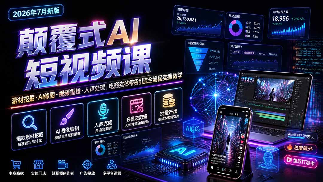 (19630期)颠覆式AI短视频课|素材挖掘,AI修图,视频重绘,人声处理|电商实体带货引流全流程实操教学-悟空知识星球