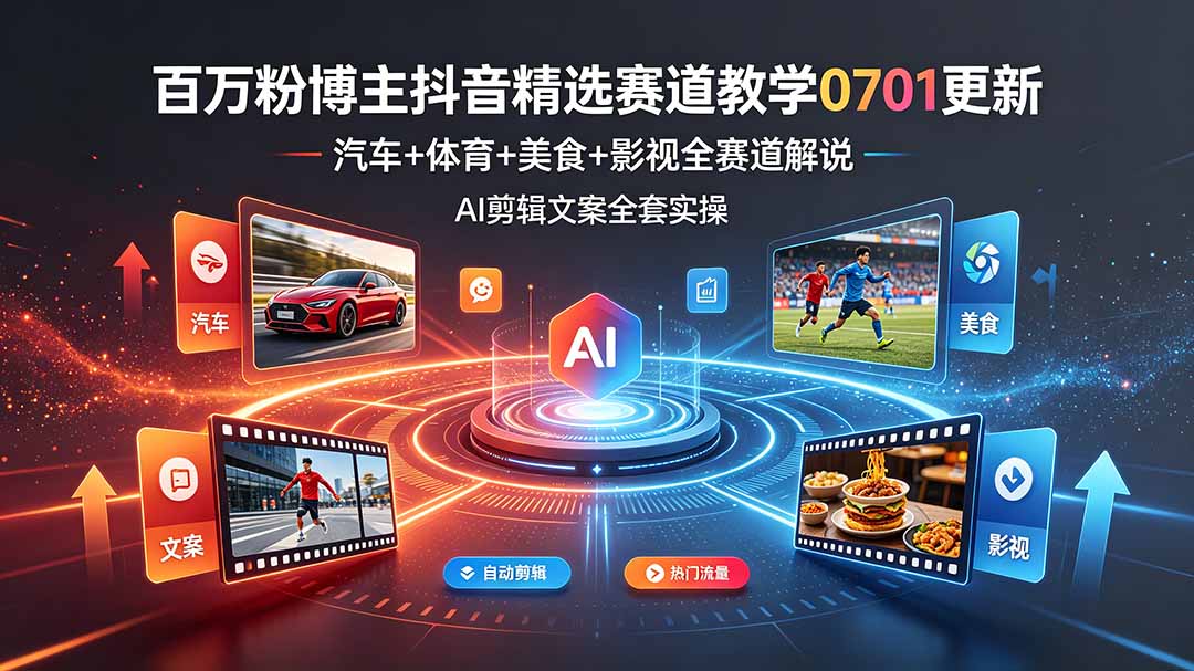 （19144期）百万粉博主抖音精选赛道教学-0701更新，汽车+体育+美食+影视全赛道解说，AI剪辑文案全套实操-悟空知识星球