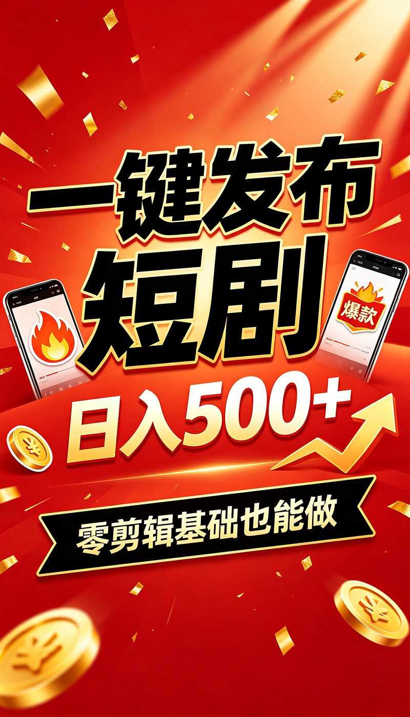 快手短剧一键发布,不用剪辑操作简单,副业日入500+。空闲时间轻松赚收益-悟空知识星球
