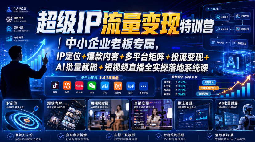 超级IP流量变现特训营|中小企业老板专属,IP定位+爆款内容+多平台矩阵+投流变现+AI批量赋能+短视频直播全实操落地系统课-悟空知识星球