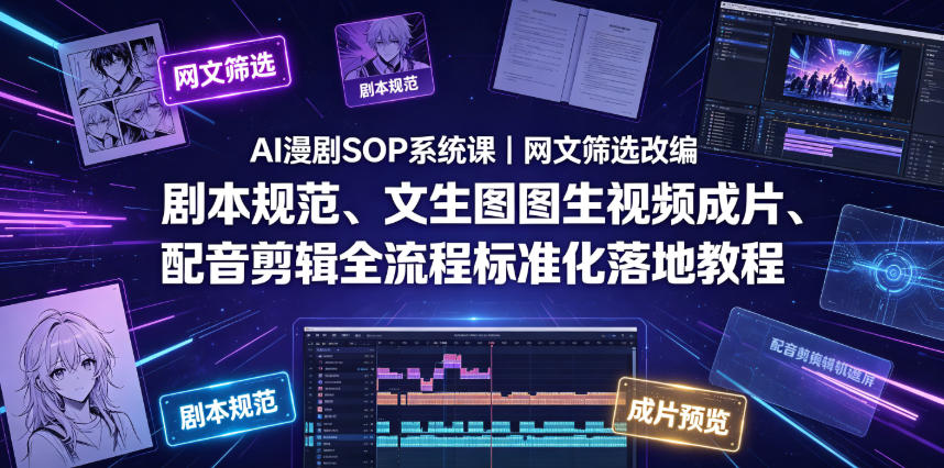 AI漫剧SOP系统课｜网文筛选改编、剧本规范、文生图图生视频成片、配音剪辑全流程标准化落地教程-悟空知识星球