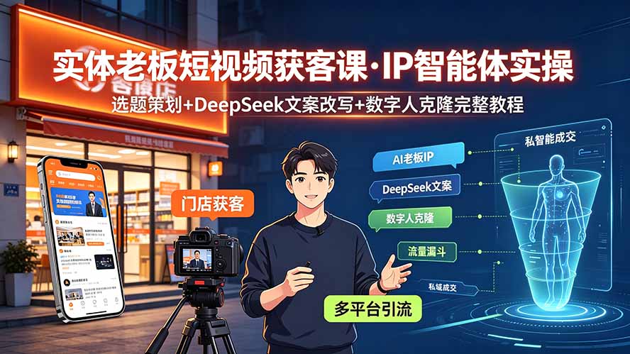 (19260期)实体老板短视频获客课·IP智能体实操|选题策划+DeepSeek文案改写+数字人克隆完整教程-悟空知识星球