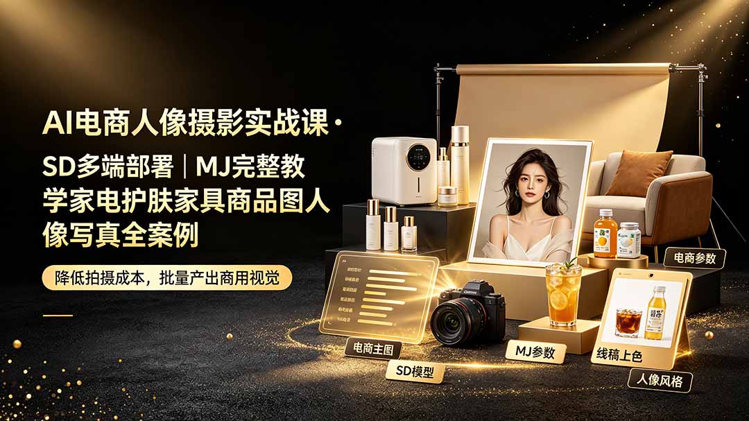 （19262期）AI电商人像摄影实战课·SD多端部署｜MJ完整教学｜家电护肤家具商品图人像写真全案例-悟空知识星球