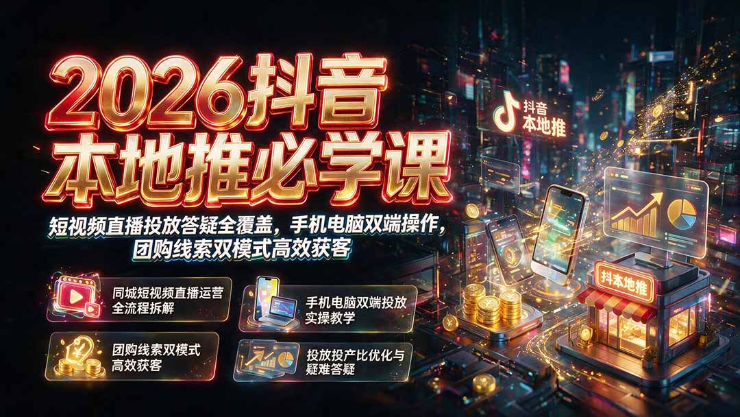 (19618期)2026抖音本地推必学课|短视频直播投放答疑全覆盖,手机电脑双端操作,团购线索双模式高效获客-悟空知识星球