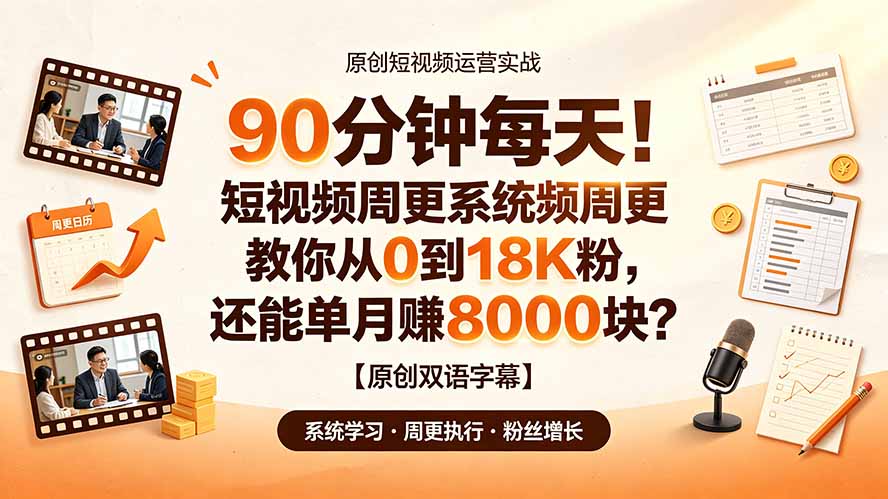 (19265期)90 分钟每天!短视频周更系统教你从 0 到 18K 粉,还能单月赚 8000 块?【原创双语字幕】-悟空知识星球