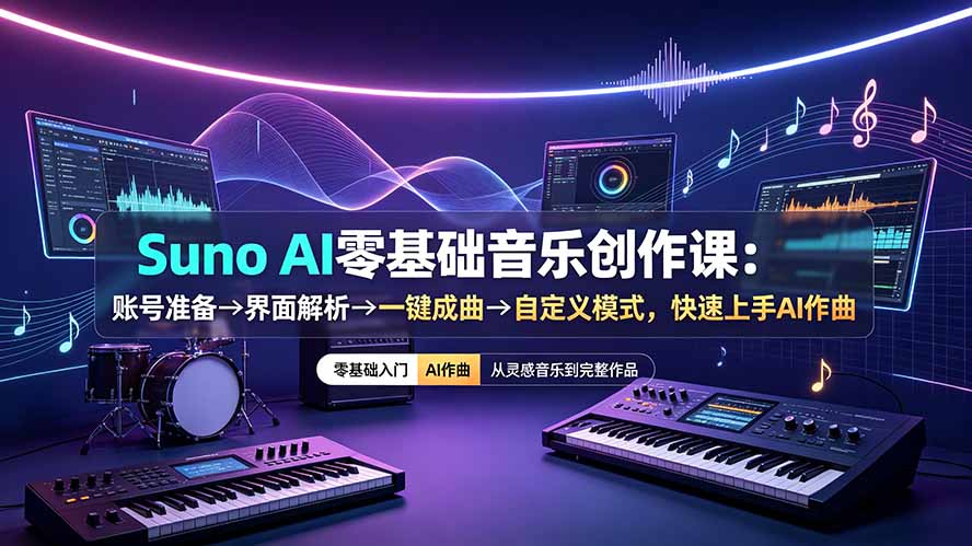 (19264期)Suno AI零基础音乐创作课:账号准备→界面解析→一键成曲→自定义模式,快速上手AI作曲-悟空知识星球