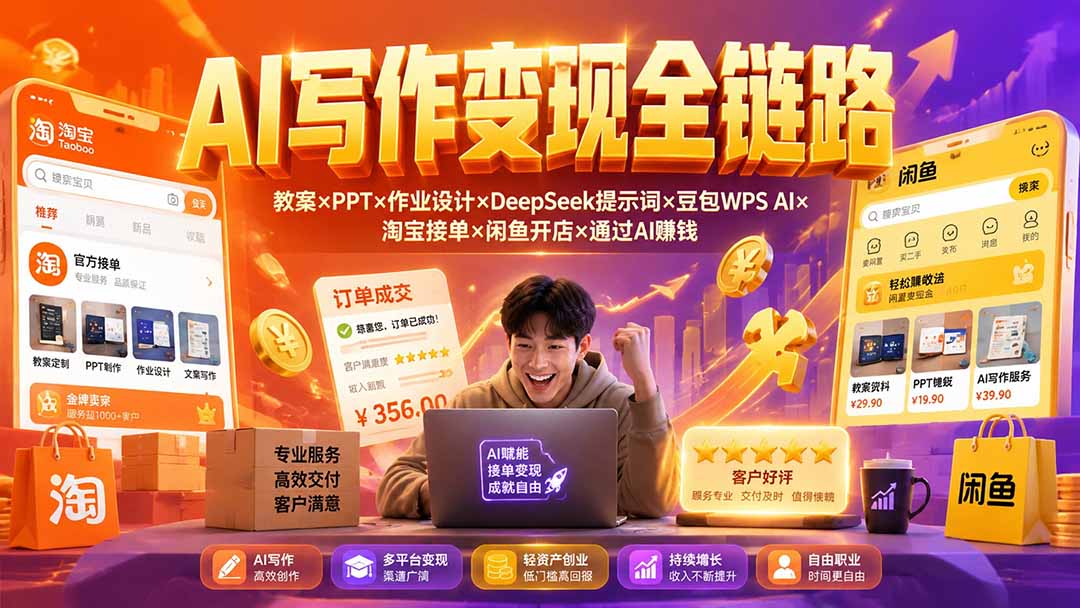 (19561期)2026AI写作变现全链路:教案×PPT×作业设计×DeepSeek提示词×豆包WPS AI×淘宝接单×闲鱼开店×通过AI賺钱-悟空知识星球