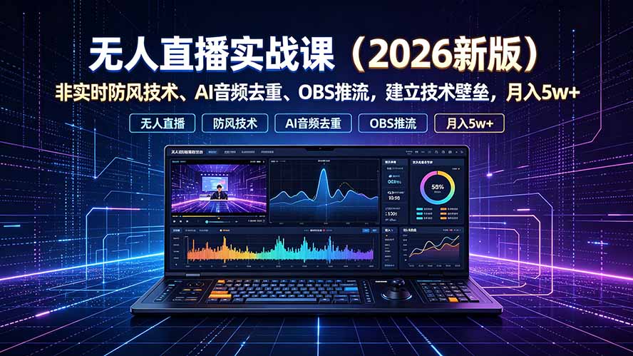 (19525期)无人直播实战课(更新7月),非实时防风技术、AI音频去重、OBS推流,建立技术壁垒,月入5w+-悟空知识星球