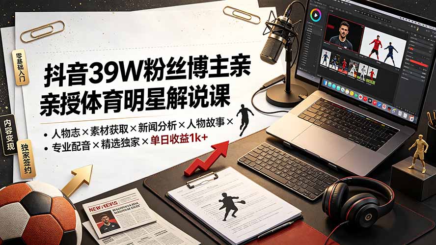 （19476期）抖音39W粉丝博主亲授体育明星解说课：人物志×素材获取×新闻分析×人物故事×专业配音×精选独家×单日收益1k+-悟空知识星球