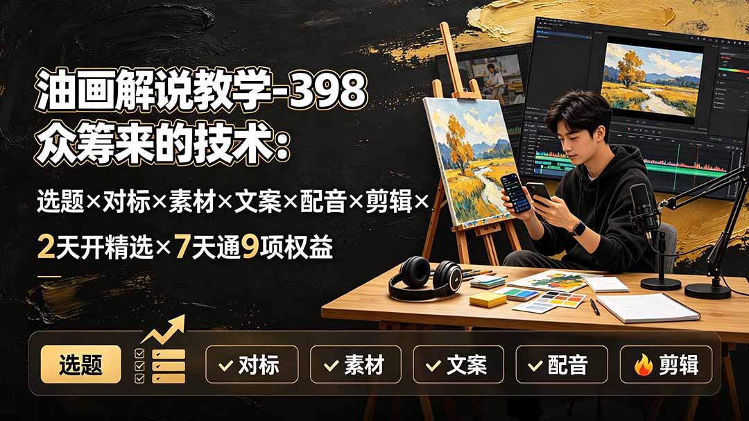 (19527期)油画解说教学-398众筹来的技术:选题×对标×素材×文案×配音×剪辑×2天开精选×7天通9项权益-悟空知识星球