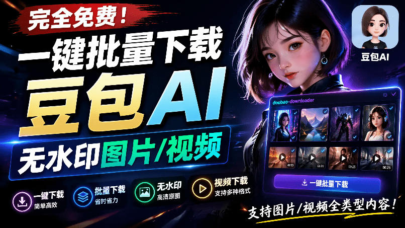 Github最新发布！一键批量下载豆包AI无水印图片/视频，简单易用，自动解析提示词，doubao-downloader-悟空知识星球
