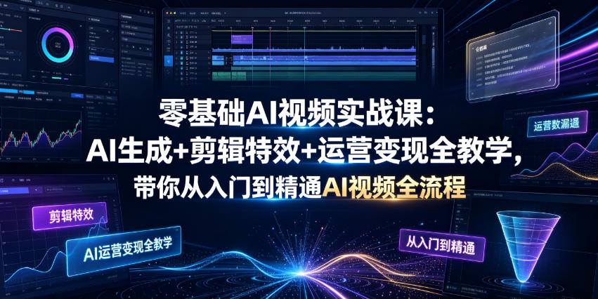零基础AI视频实战课:AI生成+剪辑特效+运营变现全教学,带你从入门到精通AI视频全流程-悟空知识星球