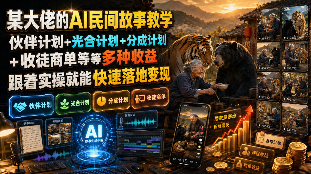 某大佬的AI民间故事教学，伙伴计划+光合计划+分成计划+收徒商单等多种收益，跟着实操就能快速落地变现-悟空知识星球
